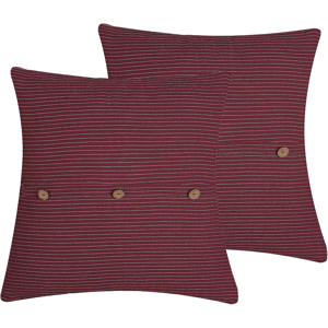 Beliani Set of 2 Decorative Cushions Red 43 x 43 cm Striped Buttons Throw Pillow Home Soft Accessory Material:Polyester Size:43x6x43