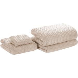 Beliani Set of 4 Bathroom Towels Beige Cotton Soft Low Twist with Bath Mat 30x50 cm / 50x100 cm / 70x140 cm / 100x150 cm Material:Cotton Size:x1x