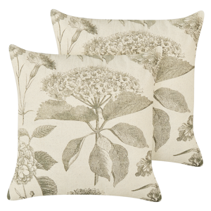 Beliani Set of 2 Scatter Cushions Beige and Green Cotton 45 x 45 cm Square Handmade Throw Pillows Printed Floral Pattern Removable Cover Material:Cotton Size:45x10x45