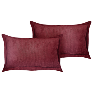 Beliani Set of 2 Burgundy Decorative Pillows Corduroy 47 x 27 cm Modern Traditional Living Room Bedroom Cushions Material:Corduroy Size:27x10x47