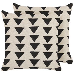 Beliani Set of 2 Scatter Cushions Beige and Black Cotton 45 x 45 cm Triangle Geometric Pattern Handmade Removable Cover with Filling Material:Cotton Size:45x10x45