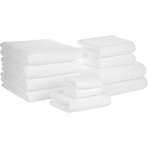 Beliani Set of 11 Towels White Cotton Low Twist Guest Hand Bath Towel Bath Sheet and Bath Mat Material:Cotton Size:x1x