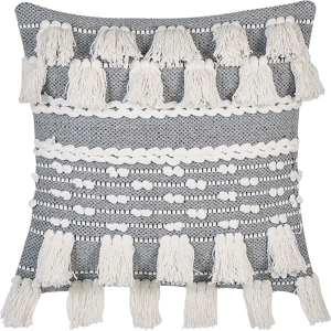 Beliani Decorative Cushion White and Grey Cotton 45 x 45 cm With Tassels Boho Retro Decor Accessories Material:Cotton Size:45x10x45