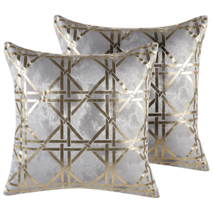 Beliani Set of 2 Decorative Cushions Grey Diamond Geometric Pattern 45 x 45 cm Foil Print Glamour Decor Accessories Material:Polyester Size:45x12x45
