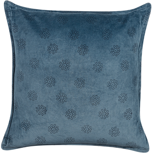 Beliani Decorative Cushion Dark Blue Velvet and Cotton 45 x 45 cm Geometric Pattern Block Printed Boho Decor Accessories Material:Velvet Size:45x10x45