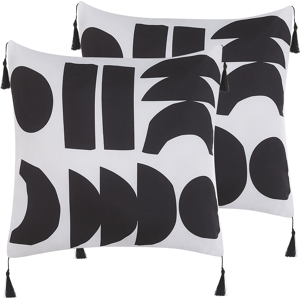 Beliani Set of 2 Cushions White and Black Polyester Cover 45 x 45 cm Decorative Pillows Geometric Pattern Material:Polyester Size:45x7x45