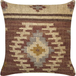 Beliani Scatter Cushion Multicolour Jute Cotton 45 x 45 cm Geometric Pattern Handmade Removable Cover with Filling Material:Jute Size:45x10x45