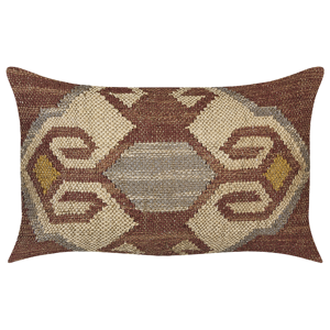 Beliani Scatter Cushion Multicolour Jute Cotton 30 x 50 cm Geometric Pattern Handmade Removable Cover with Filling Material:Jute Size:30x10x50