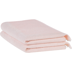 Beliani Set of 2 Bath Sheets Towels Pink Terry Cotton Polyester 100 x 150 cm Tassels Texture Bath Towels Material:Cotton Size:x0.5x