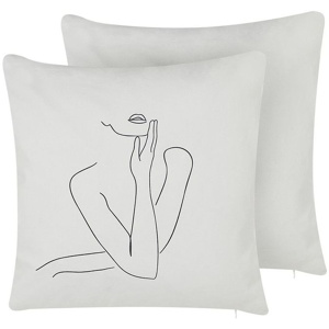 Beliani Set of 2 Scatter Cushions White Cotton 45 x 45 cm Female Body Line Art Print Decorative Throw Pillows Removable Covers Zipper Closure Modern Material:Cotton Size:45x12x45