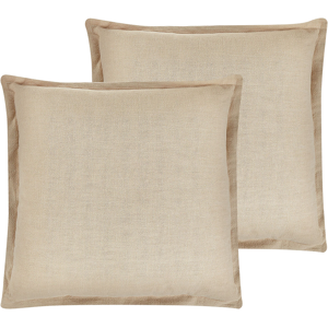 Beliani Set of 2 Scatter Cushions Beige 45 x 45 cm Decorative Throw Pillows Removable Covers Zipper Closure Boho Traditional Style Material:Polyester Size:45x12x45