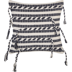 Beliani Decorative Pillow Black and White Cotton 45 x 45 cm Striped Pattern with Tassels Boho Design Throw Cushions Material:Cotton Size:45x10x45