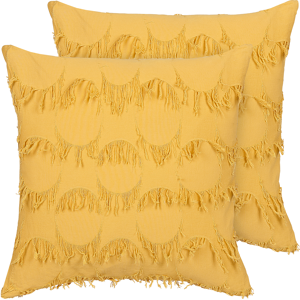 Beliani Decorative Cushion Yellow Fabric 45 x 45 cm With Tassels Boho Retro Decor Accessories Material:Polyester Size:45x10x45