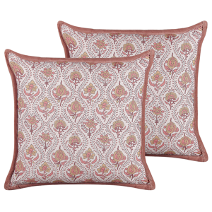 Beliani Scatter Cushions Cotton Flower Pattern 45 x 45 cm Decorative Piping Removable Cover Decor Accessories Material:Cotton Size:45x10x45