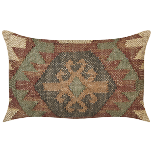 Beliani Scatter Cushion Multicolour Jute Cotton 30 x 50 cm Geometric Pattern Handmade Removable Cover with Filling Material:Jute Size:30x10x50