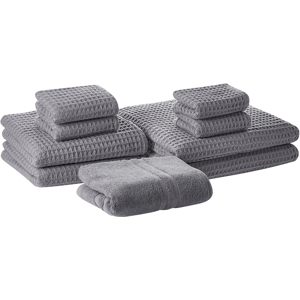 Beliani Set of 9 Towels Grey Cotton Zero Twist Guest Hand Bath Towels and Bath Mat Material:Cotton Size:x1x