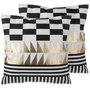 Beliani Set of 2 Decorative Cushions Black and White Cotton Geometric Pattern 45 x 45 cm Glamour Material:Cotton Size:45x12x45