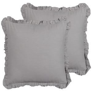 Beliani Set of 2 Decorative Cushions Grey Linen 45 x 45 cm Solid Colour Fringe Home Decoration Material:Linen Size:45x10x45