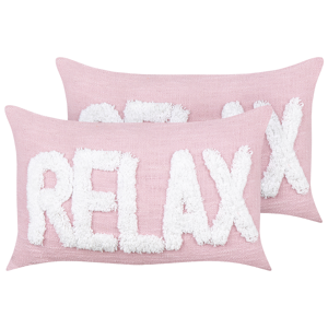 Beliani 2 Decorative Cushions Pastel Pink Cotton 30 x 50 cm with a White Text Material:Cotton Size:50x4x30