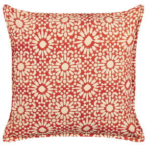 Beliani Decorative Cushion Red Cream Cotton Geometric Pattern 45 x 45 cm Folk Design Decor Accessories Material:Cotton Size:45x10x45