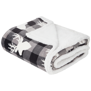 Beliani Blanket Throw Grey and White Flannel 150 x 200 cm Winter Fluffy Reindeer Chequered Pattern Material:Polyester Size:x2x150