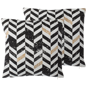 Beliani Set of 2 Decorative Cushions Black and White Cotton Chevron Pattern 45 x 45 cm Geometric Print Glamour Material:Cotton Size:45x12x45