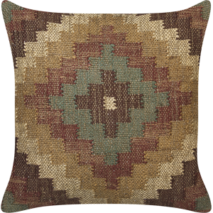 Beliani Scatter Cushion Multicolour Jute and Wool 45 x 45 cm Oriental Pattern Kilim Style Washed Colurs  Material:Jute Size:45x10x45