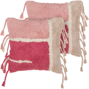 Beliani Set of 2 Tufted Scatter Cushions Pink Cotton 45 x 45 cm with Tassels Boho Style Decor Accessories Material:Cotton Size:45x14x45