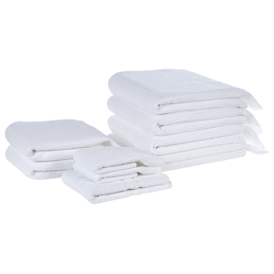 Beliani Set of 9 Bath Towels WhiteTerry Cotton Polyester Tassels Texture Bath Towels Material:Cotton Size:x0.5x