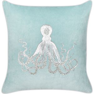 Beliani Scatter Cushion Blue Velvet 45 x 45 cm Marine Octopus Motif Square Polyester Filling Home Accessories Material:Velvet Size:45x10x45