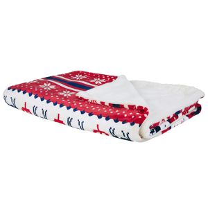 Beliani Blanket Throw Red and Blue Flannel 150 x 200 cm Winter Fluffy Classic Winter Seasonal Sweater Pattern Material:Polyester Size:x2x150