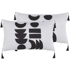 Beliani Set of 2 Cushions White and Black Polyester Cover 30 x 50 cm Decorative Pillows Geometric Pattern Material:Polyester Size:50x7x30