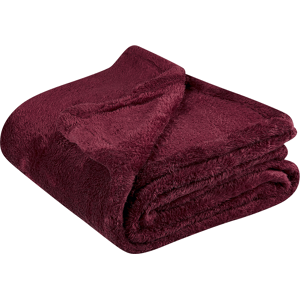 Beliani Blanket Burgundy Faux Fur 125 x 150 cm Teddy Bear Soft Fluffy Decorative Throw Cover Home Accessory Material:Polyester Size:x0.5x125