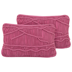 Beliani Decorative Cushions Set of 2 Pink Cotton Macramé 30 x 50 cm Rope Boho Retro Decor Accessories Material:Cotton Size:50x10x30