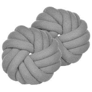 Beliani Set of 2 Knot Cushion Grey Boucle 31 x 31 cm Tied-Up Plushy Decorative Modern Material:Boucle Size:31x11x31