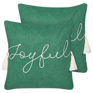 Beliani Set of 2 Scatter Cushions Green 45 x 45 cm Christmas Motif Tassels Cotton Removable Covers Living Room Bedroom Material:Cotton Size:45x7x45