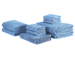 Beliani Set of 9 Towels Blue Cotton Zero Twist Guest Hand Bath Towels and Bath Mat Material:Cotton Size:x1x