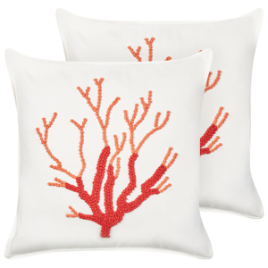 Beliani Set of 2 Scatter Cushions White Cotton 45 x 45 cm Marine Coral Pattern Square Polyester Filling Home Accessories Material:Cotton Size:45x10x45