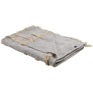 Beliani Blanket Grey and Beige Cotton 130 x 180 cm Handmade Embrioidery Bed Throw Cosy GeometricPattern with Tassels Material:Cotton Size:x1x130