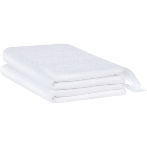 Beliani Set of 2 Bath Sheets Towels White Terry Cotton Polyester 100 x 150 cm Tassels Texture Bath Towels Material:Cotton Size:x0.5x