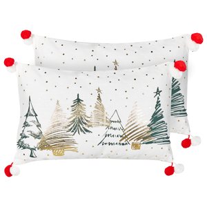 Beliani Set of 2 Scatter Cushions White 30 x 50 cm Christmas Tree Pattern Cotton Removable Covers Living Room Bedroom Material:Cotton Size:50x7x30