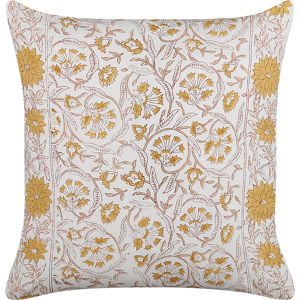 Beliani Scatter Cushion White and Yellow Cotton 45 x 45 cm Floral Pattern Handmade Removable Cover with Filling Boho Style Material:Cotton Size:45x10x45