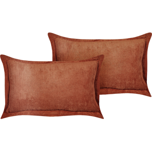 Beliani Set of 2 Golden Brown Decorative Pillows Corduroy 47 x 27 cm Modern Traditional Living Room Bedroom Cushions Material:Corduroy Size:27x10x47