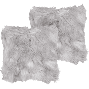 Beliani Set of 2 Decorative Cushions Grey Faux Fur Shaggy 45 x 45 cm One Sided Decor Accessories Material:Faux Fur Size:45x7x45