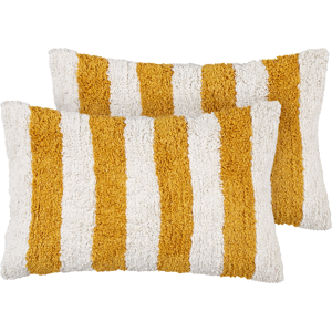 Beliani Set of 2 Decorative Cushions White and Yellow Cotton 30 x 50 cm Striped Pattern Removable Cover Modern Décor Accessories Bedroom Living Room Material:Cotton Size:30x4x50