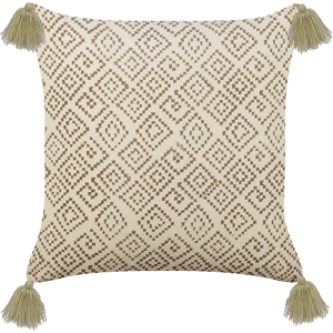 Beliani Decorative Cushion Beige Velvet and Cotton 45 x 45 cm Geometric Pattern Block Printed Boho Decor Accessories Material:Velvet Size:45x10x45