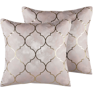 Beliani Set of 2 Decorative Cushions Pink Quatrefoil Pattern 45 x 45 cm Foil Print Moroccan Clover Glamour Material:Polyester Size:45x12x45