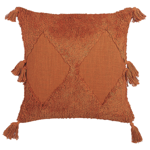 Beliani Scatter Cushion Orange Cotton 45 x 45 cm Geometric Pattern Tassels Removable Cover with Filling Boho Style Material:Cotton Size:45x10x45