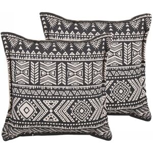 Beliani Set of 2 Cushions Black and Beige Cotton Cover Pillow with Filling Square 45 x 45 cm Boho Pattern Decoration Material:Cotton Size:45x12x45