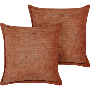 Beliani Set of 2 Golden Brown Decorative Pillows Corduroy 43 x 43 cm Modern Traditional Living Room Bedroom Cushions Material:Corduroy Size:43x7x43